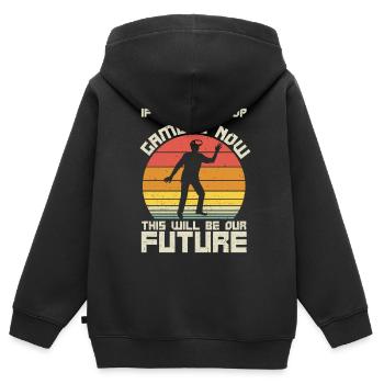 Cadeau VR de réalité virtuelle - Sweat Premium à capuche zippé enfant bio - noir - Dos - AI Model Kid Male (0cm)