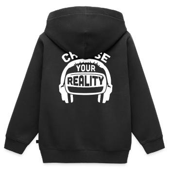 Cadeau VR de réalité virtuelle - Sweat Premium à capuche zippé enfant bio - noir - Dos - AI Model Kid Male (0cm)
