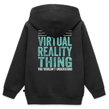 Cadeau VR de réalité virtuelle - Sweat Premium à capuche zippé enfant bio - noir - Dos - AI Model Kid Male (0cm)