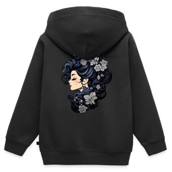 Gothic-Frau mit Blumen Magie der dunklen Schönheit - Kinder Premium Organic Zip Hoodie - Schwarz - Hinten - AI Model Kid Male (0cm)