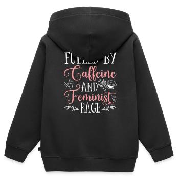 fueled by caffeine and feminist rage - Kids Premium Organic Zip-up Hoodie - black - Back - AI Model Kid Male (0cm)