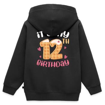 12. Geburtstag Waffel - Kinder Premium Organic Zip Hoodie - Schwarz - Hinten - AI Model Kid Male (0cm)