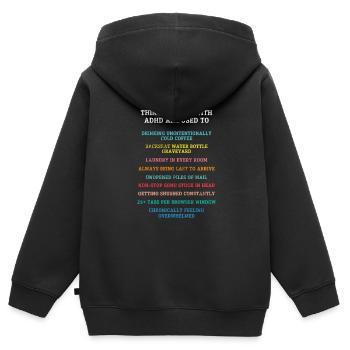 ADHD - Kids Premium Organic Zip-up Hoodie - black - Back - AI Model Kid Male (0cm)