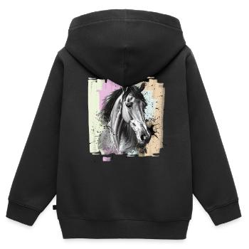 Cheval - Sweat Premium à capuche zippé enfant bio - noir - Dos - AI Model Kid Male (0cm)