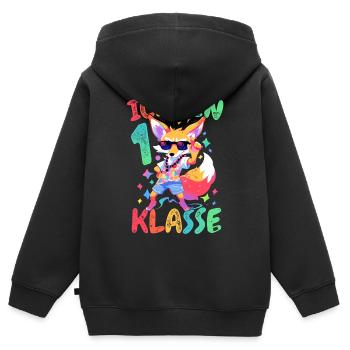 Ich Bin 1. Klasse Einschulung Fuchs Sonnenbrille - Kinder Premium Organic Zip Hoodie - Schwarz - Hinten - AI Model Kid Male (0cm)