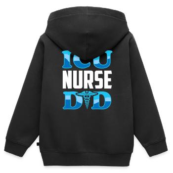 Infirmière en soins intensifs Papa Soins intensifs - Sweat Premium à capuche zippé enfant bio - noir - Dos - AI Model Kid Male (0cm)