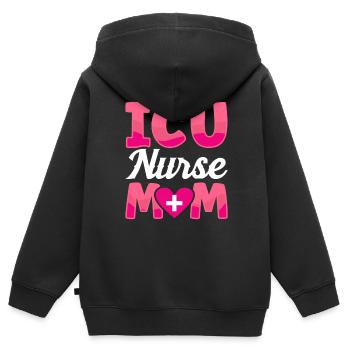 Infirmière en soins intensifs Maman Soins intensifs - Sweat Premium à capuche zippé enfant bio - noir - Dos - AI Model Kid Male (0cm)