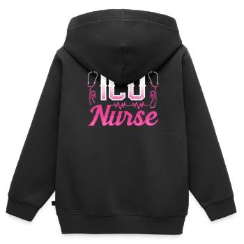Infirmière en soins intensifs Soins intensifs Soins intensifs - Sweat Premium à capuche zippé enfant bio - noir - Dos - AI Model Kid Male (0cm)