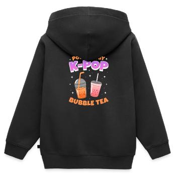 Thé à bulles - Sweat Premium à capuche zippé enfant bio - noir - Dos - AI Model Kid Male (0cm)