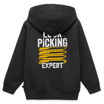Lockpicking Expert Lock Picking Lock Cracking - Sweat Premium à capuche zippé enfant bio - noir - Dos - AI Model Kid Male (0cm)