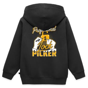 Professional Lock Cracker Lock Picker Cracking - Sweat Premium à capuche zippé enfant bio - noir - Dos - AI Model Kid Male (0cm)