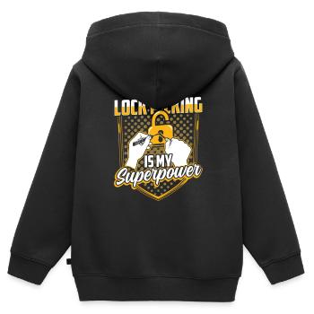 Le crochetage de serrure est mon crochetage de serrure superpuissant - Sweat Premium à capuche zippé enfant bio - noir - Dos - AI Model Kid Male (0cm)