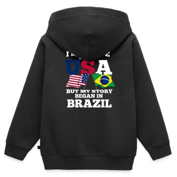 Brésil - Sweat Premium à capuche zippé enfant bio - noir - Dos - AI Model Kid Male (0cm)