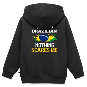 Brésil - Sweat Premium à capuche zippé enfant bio - noir - Dos - AI Model Kid Male (0cm)