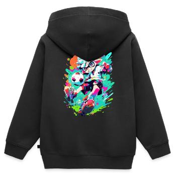 Footballeur funky dans un look de jeu de street art cool - Sweat Premium à capuche zippé enfant bio - noir - Dos - AI Model Kid Male (0cm)