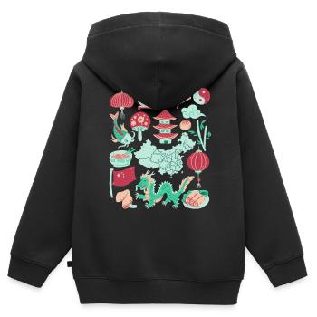 Chine - Sweat Premium à capuche zippé enfant bio - noir - Dos - AI Model Kid Male (0cm)