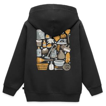 Nettoyage de la maison - nettoyage, nettoyage, nettoyage - Sweat Premium à capuche zippé enfant bio - noir - Dos - AI Model Kid Male (0cm)