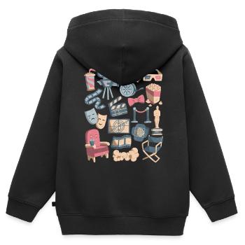 Cinéma - Films, Écran, Popcorn - Sweat Premium à capuche zippé enfant bio - noir - Dos - AI Model Kid Male (0cm)