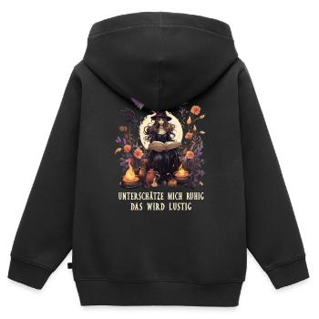 Unterschätze mich ruhig - Hexe Hexerei lustig - Kinder Premium Organic Zip Hoodie - Schwarz - Hinten - AI Model Kid Male (0cm)