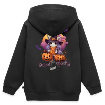 Halloween Einhorn Hexe Sweet Spooky - Kinder Premium Organic Zip Hoodie - Schwarz - Hinten - AI Model Kid Male (0cm)