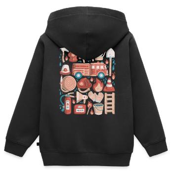Feuerwehr Doodles Feuerwehrauto Feuerwehrmann - Kinder Premium Organic Zip Hoodie - Schwarz - Hinten - AI Model Kid Male (0cm)