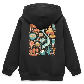 Vietnam Doodles Asien Hanoi Saigon Pho Banh Mi - Kinder Premium Organic Zip Hoodie - Schwarz - Hinten - AI Model Kid Male (0cm)