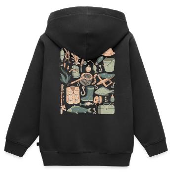 Angeln Doodles Fische Angler Köder Angel Haken - Kinder Premium Organic Zip Hoodie - Schwarz - Hinten - AI Model Kid Male (0cm)