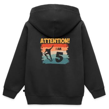 Attention! I am 5 - Kinder Premium Organic Zip Hoodie - Schwarz - Hinten - AI Model Kid Male (0cm)