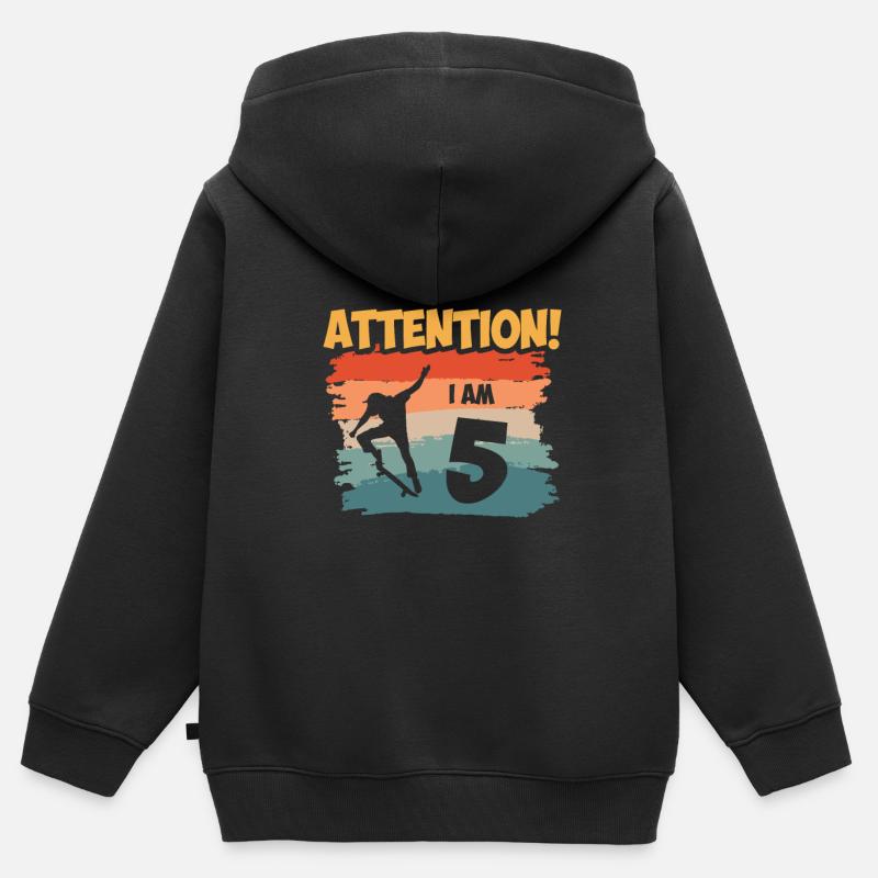 Attention! J’ai 5 ans - Sweat Premium à capuche zippé enfant bio - noir