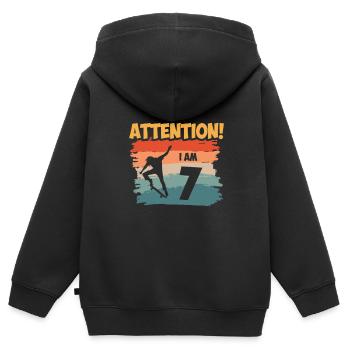 Attention! I am 7 - Kinder Premium Organic Zip Hoodie - Schwarz - Hinten - AI Model Kid Male (0cm)