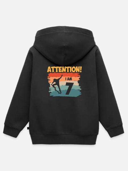 Attention! I am 7 - Kids Premium Organic Zip-up Hoodie - black