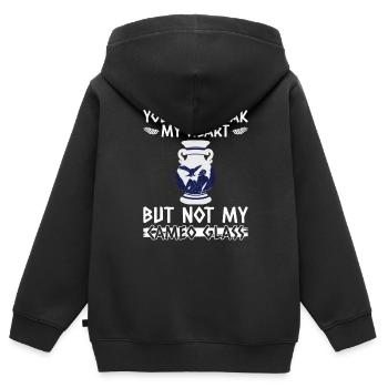 Du kannst mir das Herz brechen, aber nicht mein - Kinder Premium Organic Zip Hoodie - Schwarz - Hinten - AI Model Kid Male (0cm)