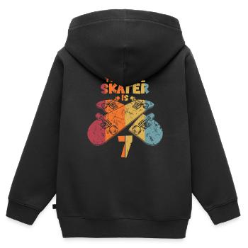 Ce patineur cool a 7 ans - Sweat Premium à capuche zippé enfant bio - noir - Dos - AI Model Kid Male (0cm)