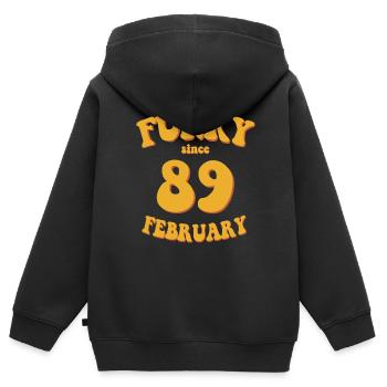 Funky Birthday: Février 1989 - Flower Power - Sweat Premium à capuche zippé enfant bio - noir - Dos - AI Model Kid Male (0cm)