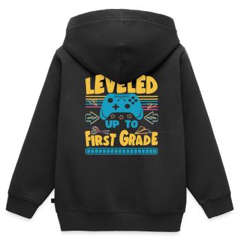 First Day of School Leveled Up To First Grade Boy - Kids Premium Organic Zip-up Hoodie - black - Back - AI Model Kid Male (0cm)