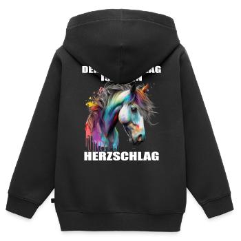 Pferde Herzschlag Reiten Hufe Hufeisen Herz Pony - Kinder Premium Organic Zip Hoodie - Schwarz - Hinten - AI Model Kid Male (0cm)