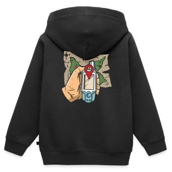 Carte + GPS + Destination - Geocaching Geocacher - Sweat Premium à capuche zippé enfant bio - noir - Dos - AI Model Kid Male (0cm)
