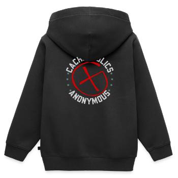 Cacheaholics Anonymous - Geocaching Geocacher - Sweat Premium à capuche zippé enfant bio - noir - Dos - AI Model Kid Male (0cm)