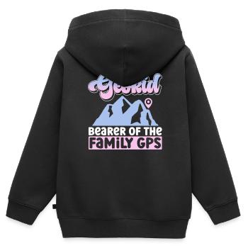 Geokid - Porteur de la famille GPS - Geocaching - Sweat Premium à capuche zippé enfant bio - noir - Dos - AI Model Kid Male (0cm)