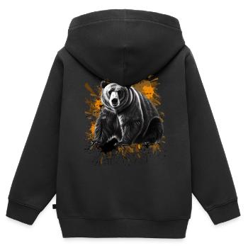 Bär - Kinder Premium Organic Zip Hoodie - Schwarz - Hinten - AI Model Kid Male (0cm)