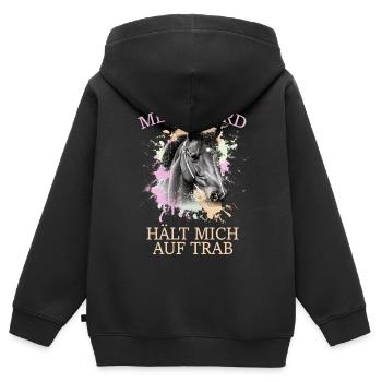 Mein Pferd hält mich auf Trab - Kinder Premium Organic Zip Hoodie - Schwarz - Hinten - AI Model Kid Male (0cm)