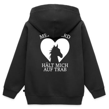 Mein Pferd hält mich auf Trab - Kinder Premium Organic Zip Hoodie - Schwarz - Hinten - AI Model Kid Male (0cm)