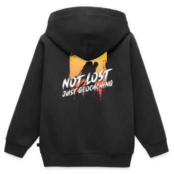 Pas perdu - juste le géocaching - geocaching - Sweat Premium à capuche zippé enfant bio - noir - Dos - AI Model Kid Male (0cm)