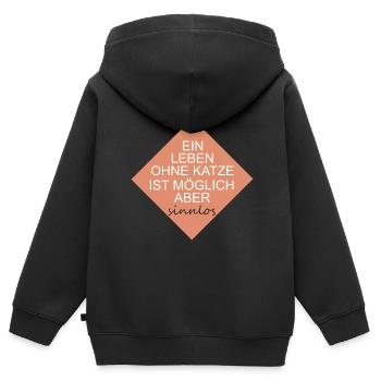 Ein Leben ohne Katze ist möglich aber sinnlos - Kinder Premium Organic Zip Hoodie - Schwarz - Hinten - AI Model Kid Male (0cm)