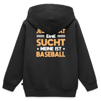 Baseballer Jeder Hat Eine Sucht Meine Ist Baseball - Kinder Premium Organic Zip Hoodie - Schwarz - Hinten - AI Model Kid Male (0cm)