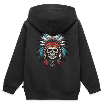 Apache Indianer Häuptling Totenkopf - Kinder Premium Organic Zip Hoodie - Schwarz - Hinten - AI Model Kid Male (0cm)
