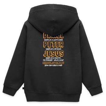 Bible - Sweat Premium à capuche zippé enfant bio - noir - Dos - AI Model Kid Male (0cm)