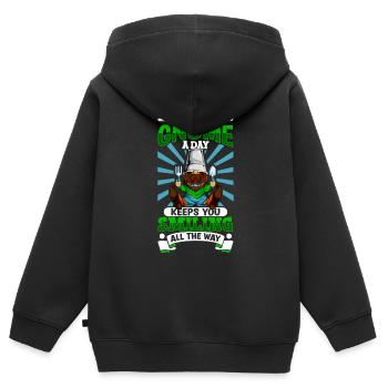 Un nain de jardin par jour - nain de jardin - Sweat Premium à capuche zippé enfant bio - noir - Dos - AI Model Kid Male (0cm)