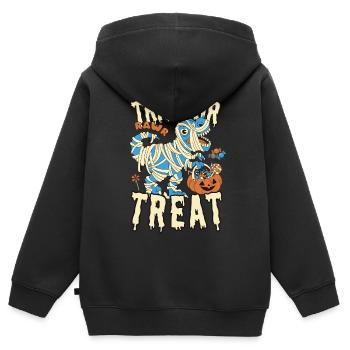 Trick or Treat T-Rex Mumie Verkleidung mit Kürbis - Kinder Premium Organic Zip Hoodie - Schwarz - Hinten - AI Model Kid Male (0cm)