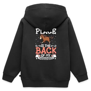 Mon endroit préféré - Pur-sang - Sweat Premium à capuche zippé enfant bio - noir - Dos - AI Model Kid Male (0cm)